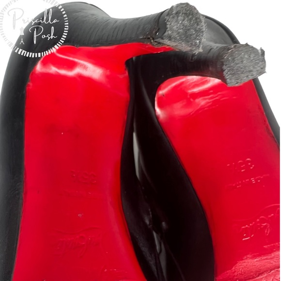 Christian Louboutin Black Leather Heeled Ankle Boots Booties 35.5 Rubber Sole - Picture 9 of 10